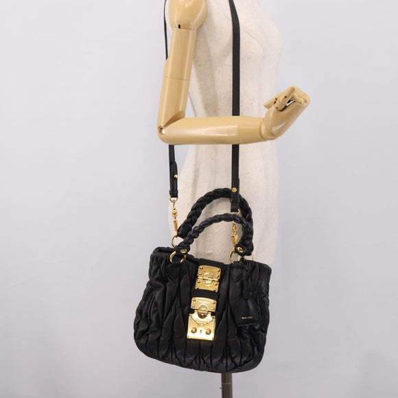 Miu Miu Matelasse Ready lock Hand Bag Leather Black Gold RN0473 Auth am12728M