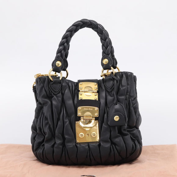 Miu Miu Matelasse Ready lock Hand Bag Leather Black Gold RN0473 Auth am12728M