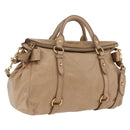 Miu Miu Side Ribbon Hand Bag Leather 2way Beige Gold Auth am12729V-1