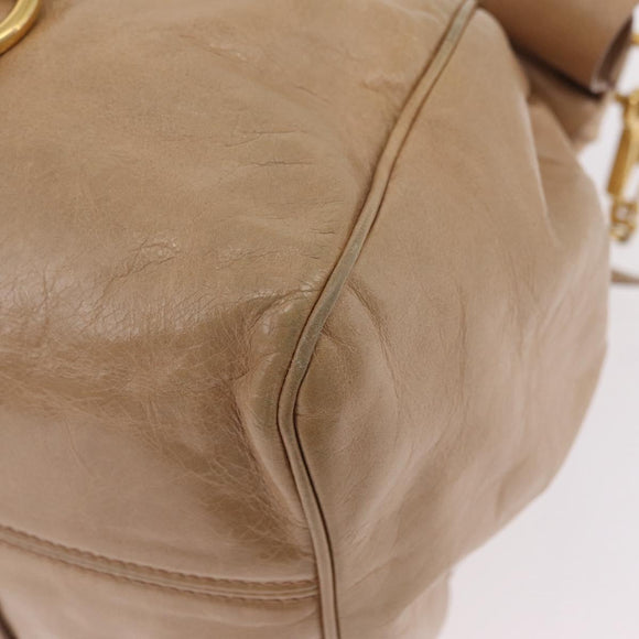 Miu Miu Side Ribbon Hand Bag Leather 2way Beige Gold Auth am12729V