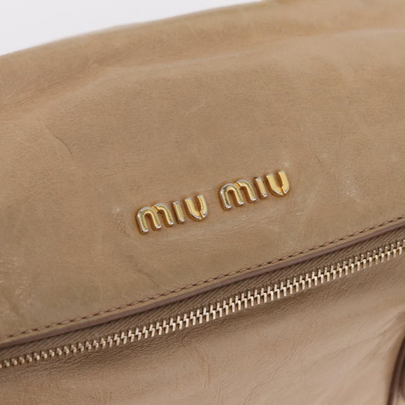 Miu Miu Side Ribbon Hand Bag Leather 2way Beige Gold Auth am12729V