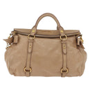 Miu Miu Side Ribbon Hand Bag Leather 2way Beige Gold Auth am12729V-13