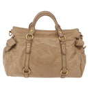 Miu Miu Side Ribbon Hand Bag Leather 2way Beige Gold Auth am12729V-2