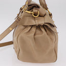 Miu Miu Side Ribbon Hand Bag Leather 2way Beige Gold Auth am12729V-4