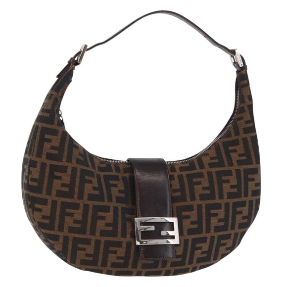FENDI Zucca Canvas Mamma Baguette Shoulder Bag Brown Black Auth am12730M