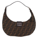 FENDI Zucca Canvas Mamma Baguette Shoulder Bag Brown Black Auth am12730M-2