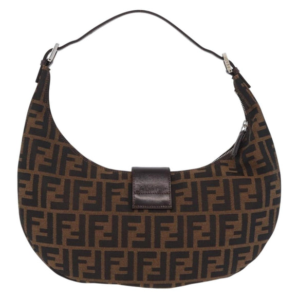 FENDI Zucca Canvas Mamma Baguette Shoulder Bag Brown Black Auth am12730M
