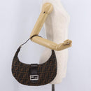 FENDI Zucca Canvas Mamma Baguette Shoulder Bag Brown Black Auth am12730M-31