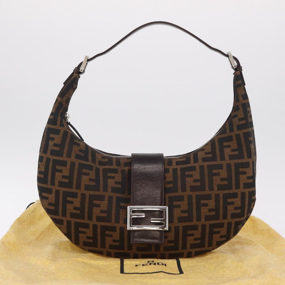 FENDI Zucca Canvas Mamma Baguette Shoulder Bag Brown Black Auth am12730M