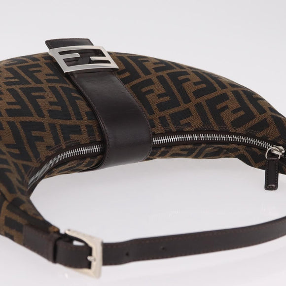 FENDI Zucca Canvas Mamma Baguette Shoulder Bag Brown Black Auth am12730M