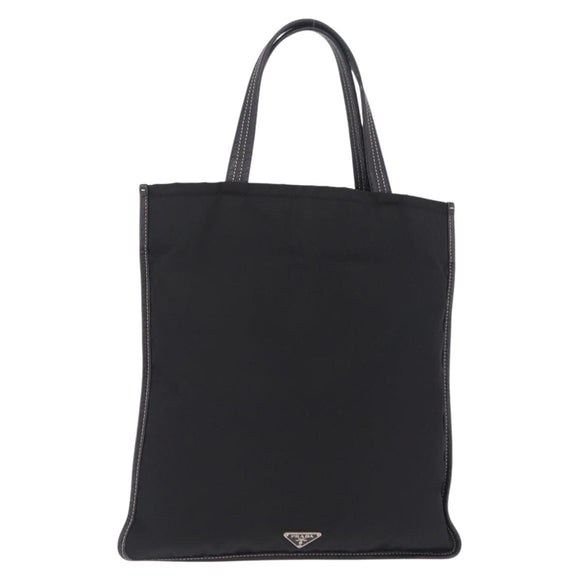 PRADA Tote Bag Nylon Leather Black Silver Auth am12735A