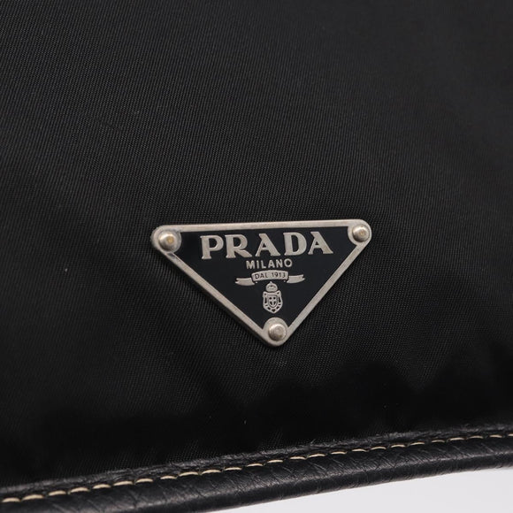 PRADA Tote Bag Nylon Leather Black Silver Auth am12735A