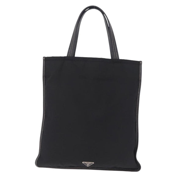 PRADA Tote Bag Nylon Leather Black Silver Auth am12735A