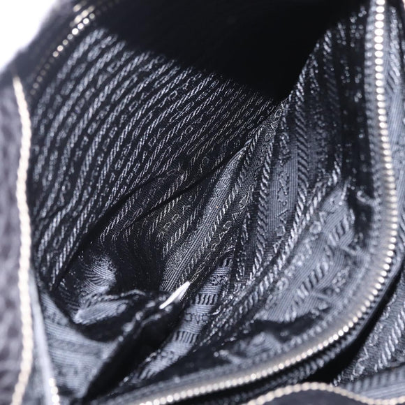 PRADA Tote Bag Nylon Leather Black Silver Auth am12735A