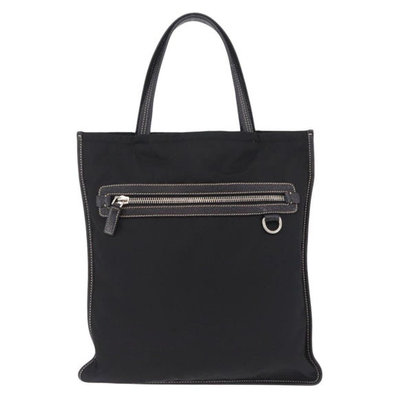 PRADA Tote Bag Nylon Leather Black Silver Auth am12735A
