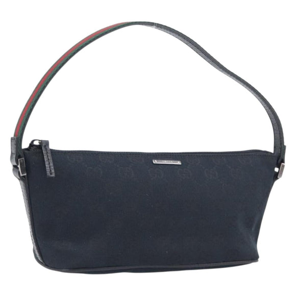 GUCCI GG Canvas Web Sherry Line Pouch Black Silver 141809 Auth am12736V