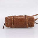 Miu Miu Side Ribbon Hand Bag Leather 2way Brown Gold RT0383 Auth am12737M-5