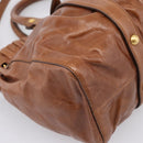 Miu Miu Side Ribbon Hand Bag Leather 2way Brown Gold RT0383 Auth am12737M-15