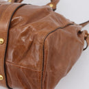 Miu Miu Side Ribbon Hand Bag Leather 2way Brown Gold RT0383 Auth am12737M-16