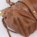 Miu Miu Side Ribbon Hand Bag Leather 2way Brown Gold RT0383 Auth am12737M-17