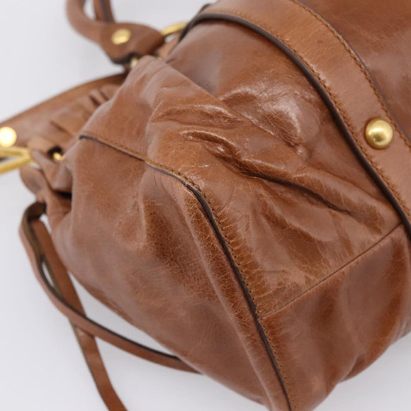 Miu Miu Side Ribbon Hand Bag Leather 2way Brown Gold RT0383 Auth am12737M