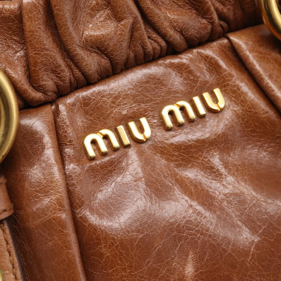 Miu Miu Side Ribbon Hand Bag Leather 2way Brown Gold RT0383 Auth am12737M
