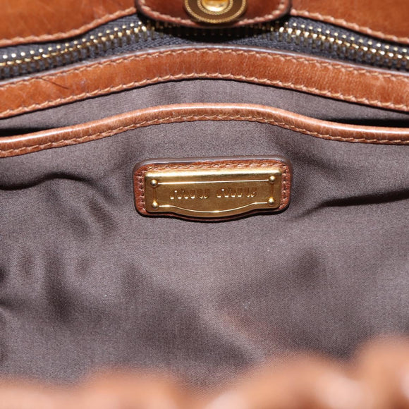 Miu Miu Side Ribbon Hand Bag Leather 2way Brown Gold RT0383 Auth am12737M