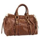 Miu Miu Side Ribbon Hand Bag Leather 2way Brown Gold RT0383 Auth am12737M-1