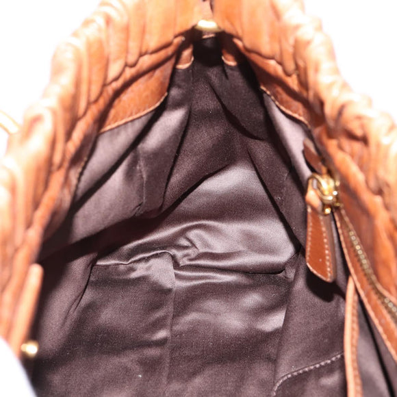 Miu Miu Side Ribbon Hand Bag Leather 2way Brown Gold RT0383 Auth am12737M