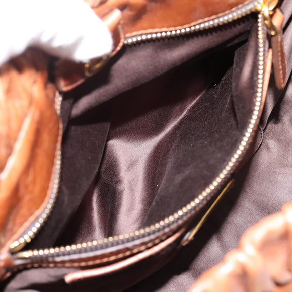 Miu Miu Side Ribbon Hand Bag Leather 2way Brown Gold RT0383 Auth am12737M
