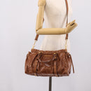 Miu Miu Side Ribbon Hand Bag Leather 2way Brown Gold RT0383 Auth am12737M-24