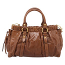Miu Miu Side Ribbon Hand Bag Leather 2way Brown Gold RT0383 Auth am12737M-2