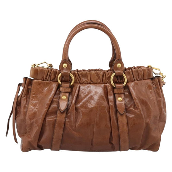 Miu Miu Side Ribbon Hand Bag Leather 2way Brown Gold RT0383 Auth am12737M