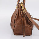 Miu Miu Side Ribbon Hand Bag Leather 2way Brown Gold RT0383 Auth am12737M-3