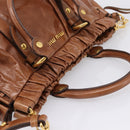 Miu Miu Side Ribbon Hand Bag Leather 2way Brown Gold RT0383 Auth am12737M-6