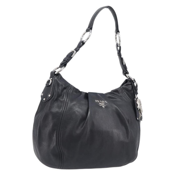 PRADA Shoulder Bag Leather Black Silver BR4519 Auth am12738V