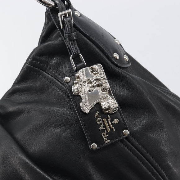 PRADA Shoulder Bag Leather Black Silver BR4519 Auth am12738V