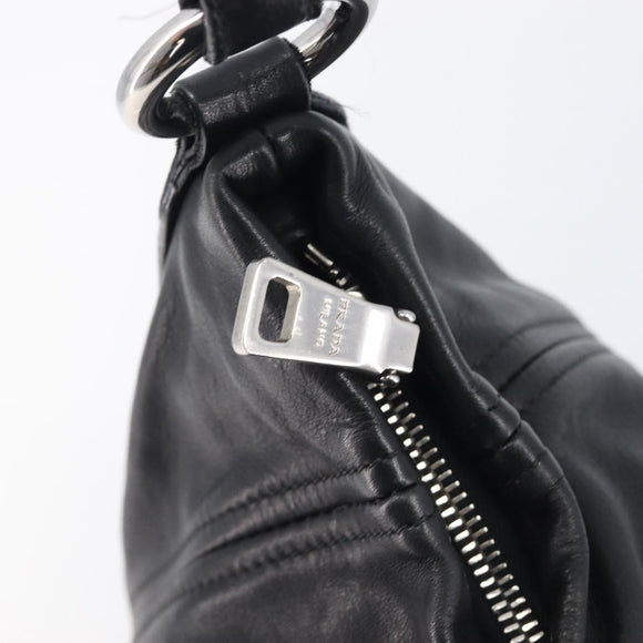 PRADA Shoulder Bag Leather Black Silver BR4519 Auth am12738V