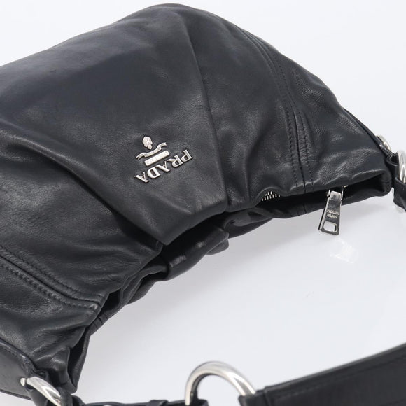 PRADA Shoulder Bag Leather Black Silver BR4519 Auth am12738V