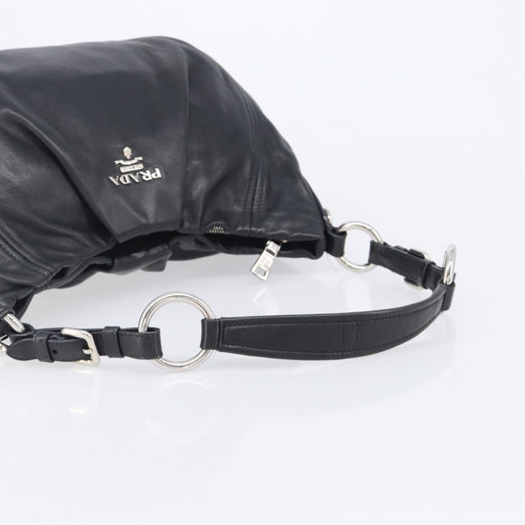 PRADA Shoulder Bag Leather Black Silver BR4519 Auth am12738V