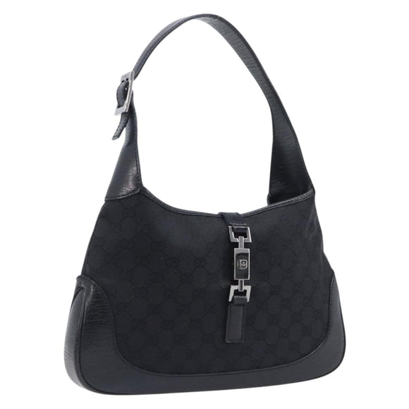 GUCCI GG Canvas Jackie Shoulder Bag Black Silver 00963 Auth am12741V