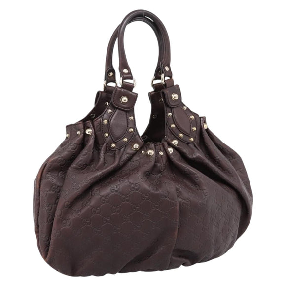GUCCI GG Canvas Guccissima Hand Bag Leather Dark Brown Gold 203624 Auth am12743V