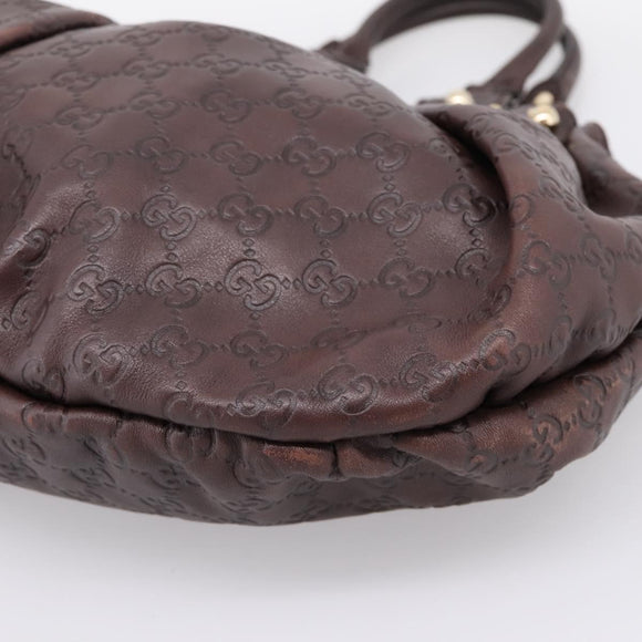 GUCCI GG Canvas Guccissima Hand Bag Leather Dark Brown Gold 203624 Auth am12743V