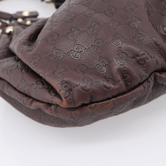 GUCCI GG Canvas Guccissima Hand Bag Leather Dark Brown Gold 203624 Auth am12743V