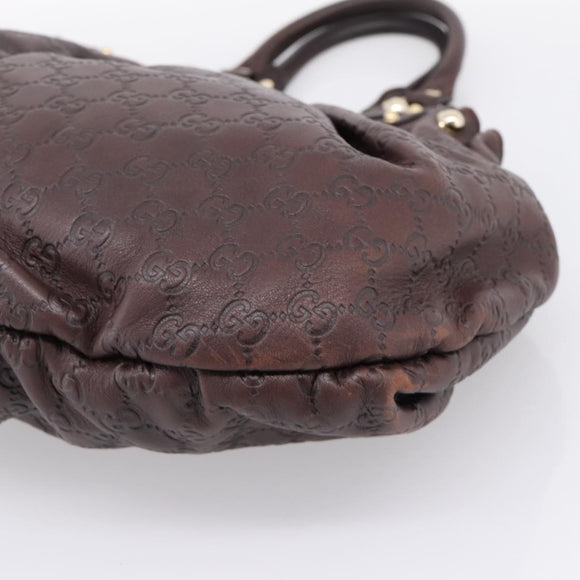 GUCCI GG Canvas Guccissima Hand Bag Leather Dark Brown Gold 203624 Auth am12743V