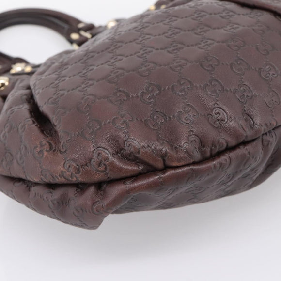 GUCCI GG Canvas Guccissima Hand Bag Leather Dark Brown Gold 203624 Auth am12743V
