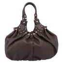 GUCCI GG Canvas Guccissima Hand Bag Leather Dark Brown Gold 203624 Auth am12743V-13