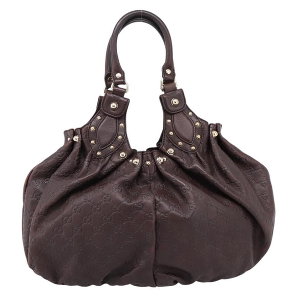 GUCCI GG Canvas Guccissima Hand Bag Leather Dark Brown Gold 203624 Auth am12743V