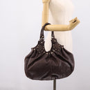 GUCCI GG Canvas Guccissima Hand Bag Leather Dark Brown Gold 203624 Auth am12743V-21