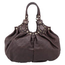 GUCCI GG Canvas Guccissima Hand Bag Leather Dark Brown Gold 203624 Auth am12743V-2